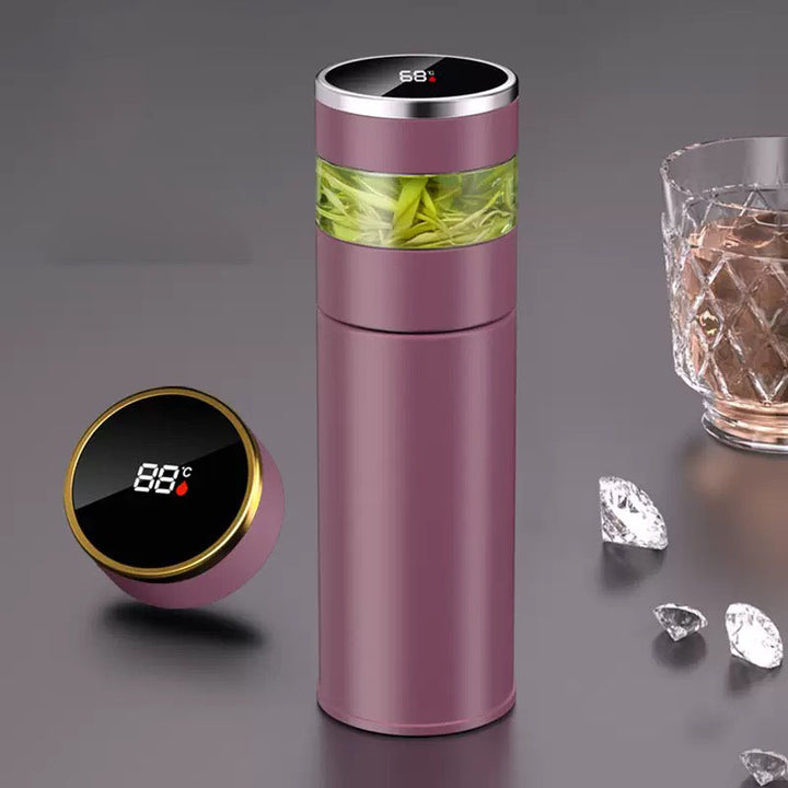Premium Edelstahl Teefilter-Thermoskanne mit LED-Temperaturanzeige – 450ML isolierte Kaffeetasse mit Teetrennung, auslaufsicherem Design und reisefreundlich – Optionen in Pink, Schwarz, Weiß, Blau