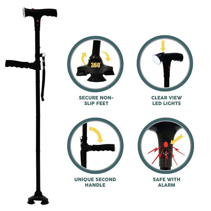 Premium Adjustable Walking Cane – Folding Elderly Cane with Non-Slip Rubber Foot Pads, Comfortable Macromolecule Handle, 