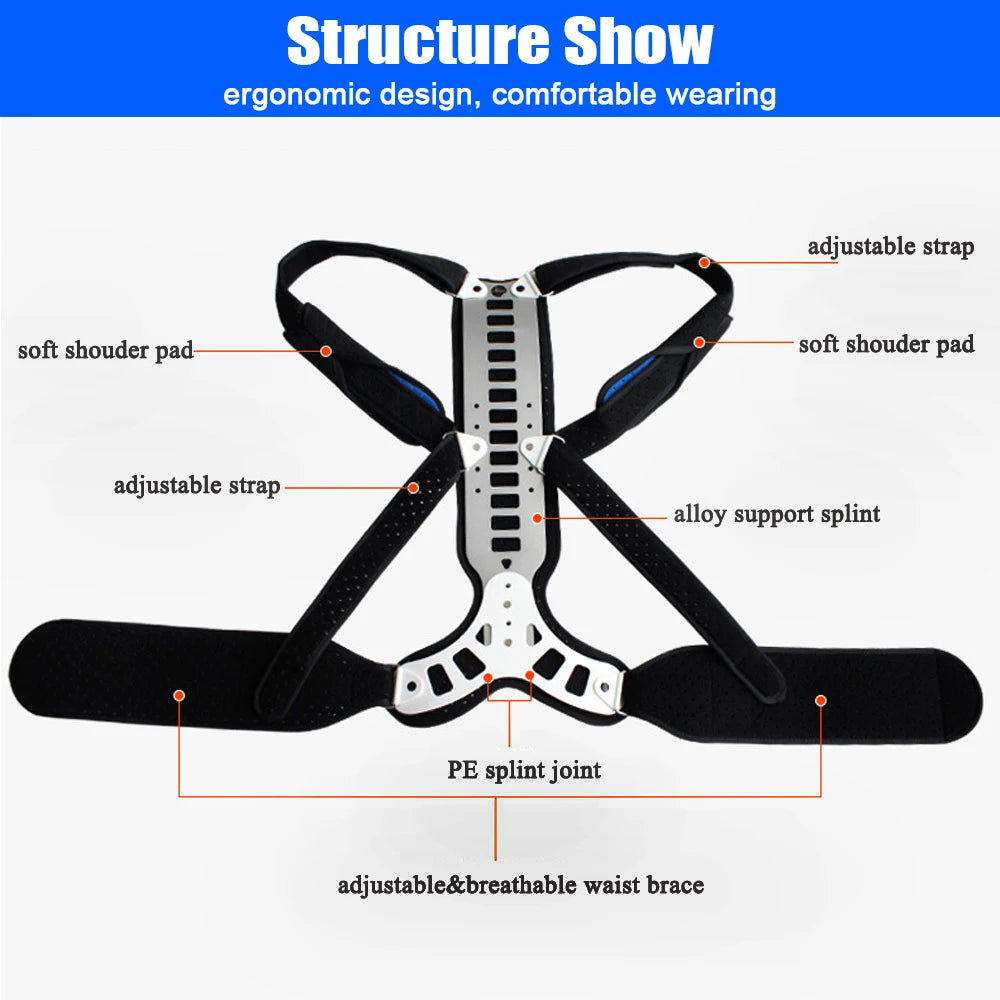 Premium Adjustable Back Brace Posture Corrector for Scoliosis & Hunchback Relief, Pain Relief, Lightweight & Breathable 