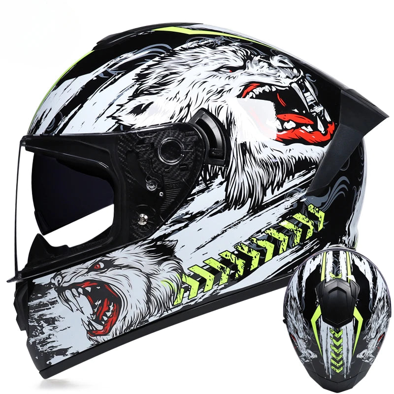 Premium Full Face Racing Motorcycle Helmet – Winter Warm Double Visor, Motorbike Sports Helmet, Adjustable Ventilation