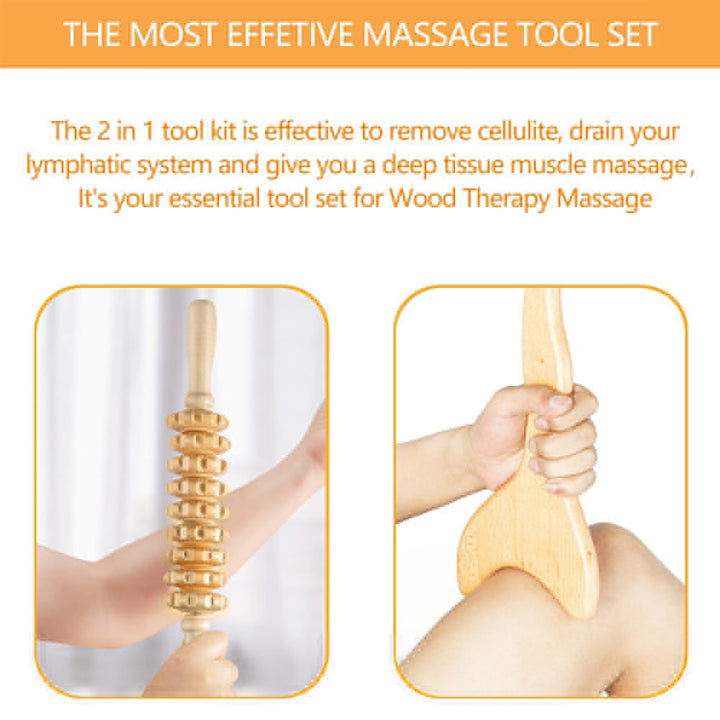 Premium 6-in-1 Wood Therapy Massage Tool Set for Lymphatic Drainage, Anti-Cellulite Fascia Massage Roller, Muscle Relaxation