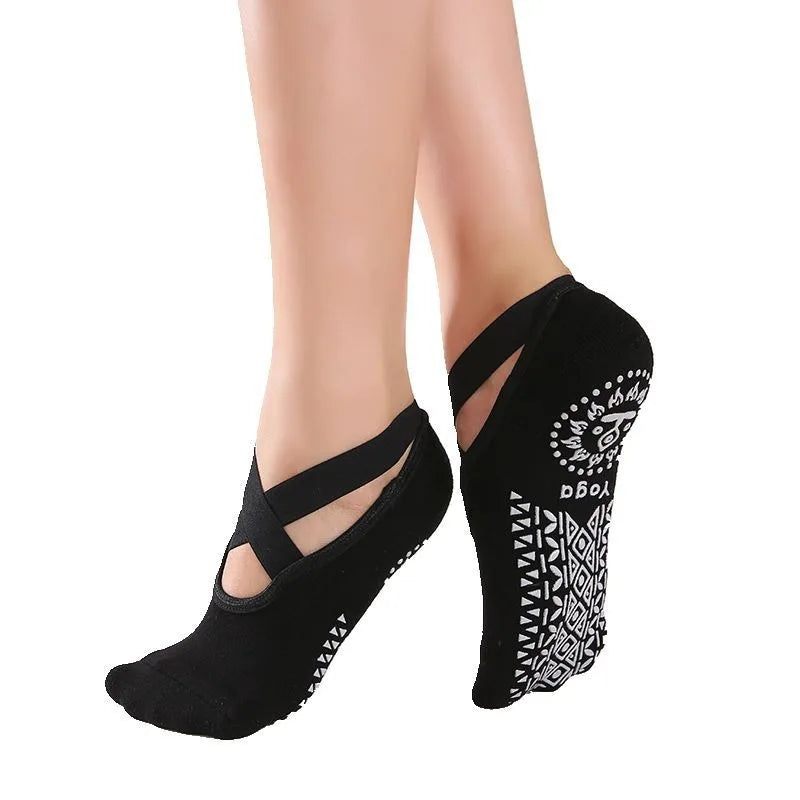 High-Quality Anti-Slip Yoga Socks for Women – Breathable Cotton, Ballet-Inspired Bandage Design, Perfect for Pilates, Dance