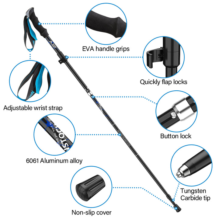 Premium Ultralight Trekking Poles – Adjustable Folding Hiking Walking Sticks, Telescopic Aluminum Poles with EVA Non-Slip 
