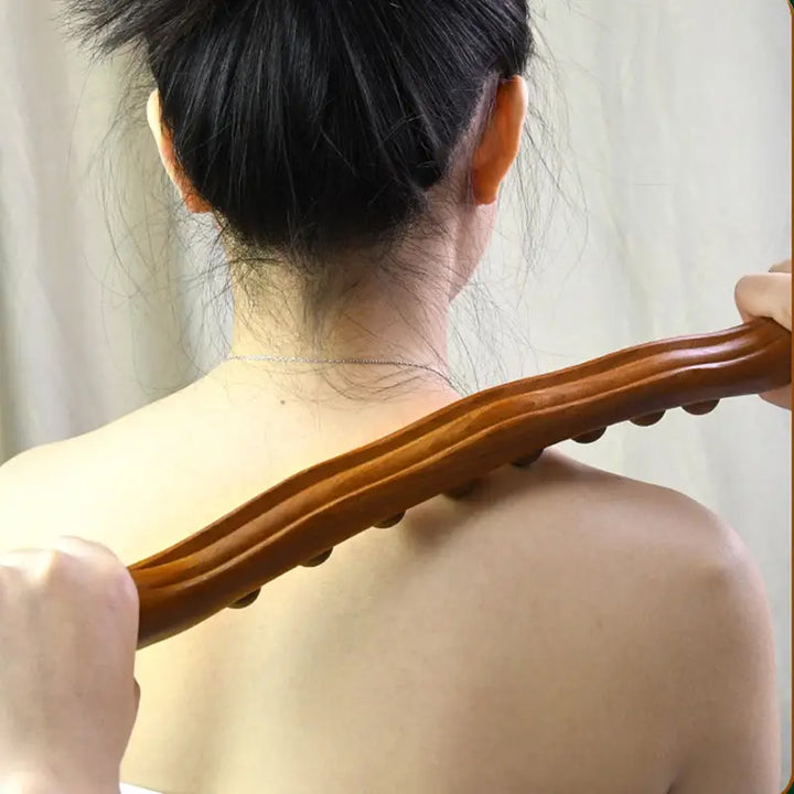 Premium 8 Beads Gua Sha Massage Stick - Carbonized Wood Meridian Scraping Therapy Wand for Muscle Relaxation and Acupuncture