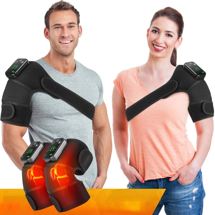 Premium USB Elektrische Heizknieschoner & Schultermassager | 3-in-1 Verstellbare Heizbandage mit drei Wärmelevels & Vibration für Nacken-, Arm- & Knieschmerzlinderung