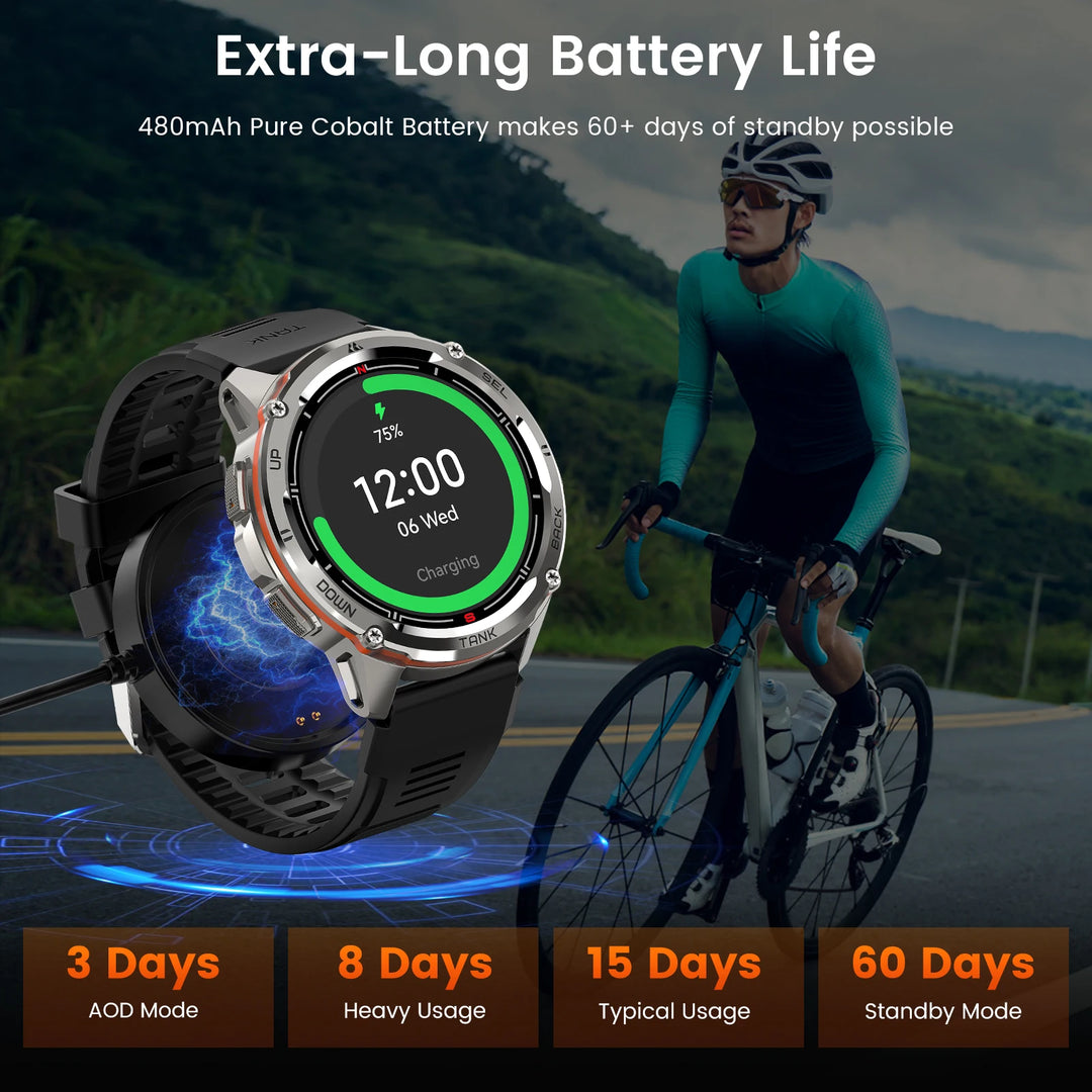 Premium Ultra GPS-Smartwatch für Herren, 470mAh AMOLED-Fitness-Tracker, Bluetooth, digitale Uhr mit AOD, Herzfrequenzmonitor, Aktivitätstracker und mehr