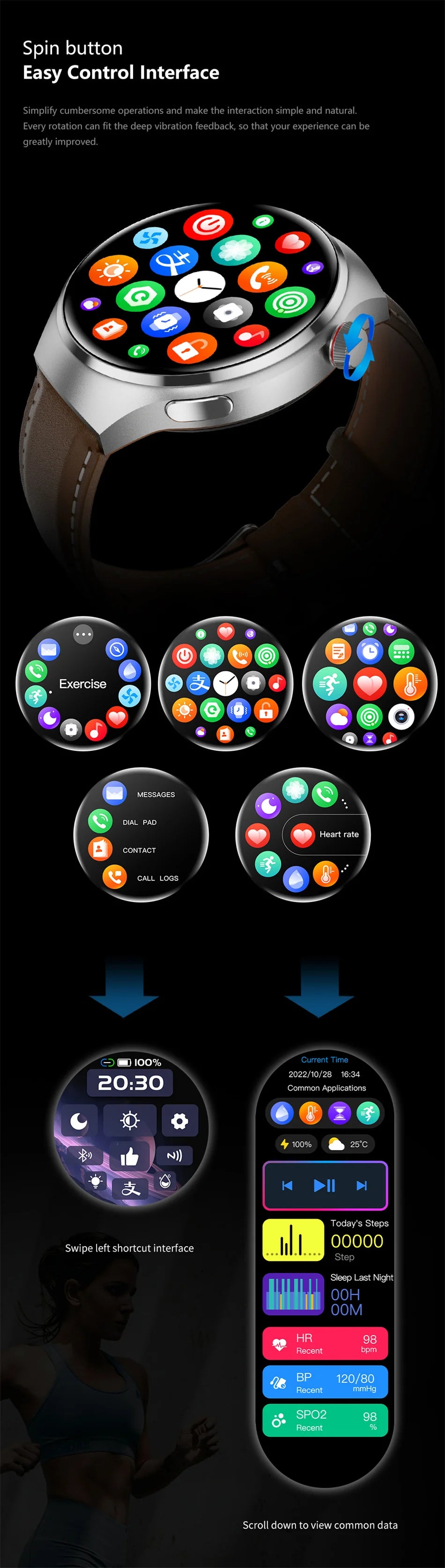 Premium GPS-Smartwatch für Männer und Frauen | 360° AMOLED-Display, NFC, Bluetooth-Anruf, IP68 wasserdicht, Herzfrequenzmonitor, Fitness-Tracker, Schlafüberwachung, Mehrsportmodi