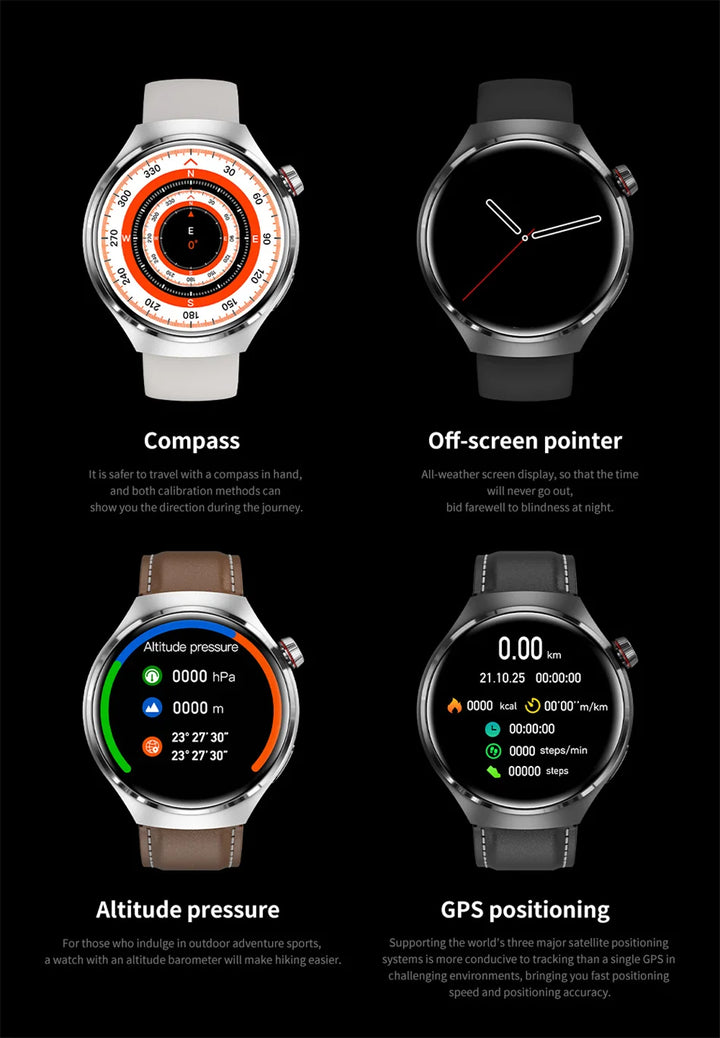 Premium GPS-Smartwatch für Männer und Frauen | 360° AMOLED-Display, NFC, Bluetooth-Anruf, IP68 wasserdicht, Herzfrequenzmonitor, Fitness-Tracker, Schlafüberwachung, Mehrsportmodi