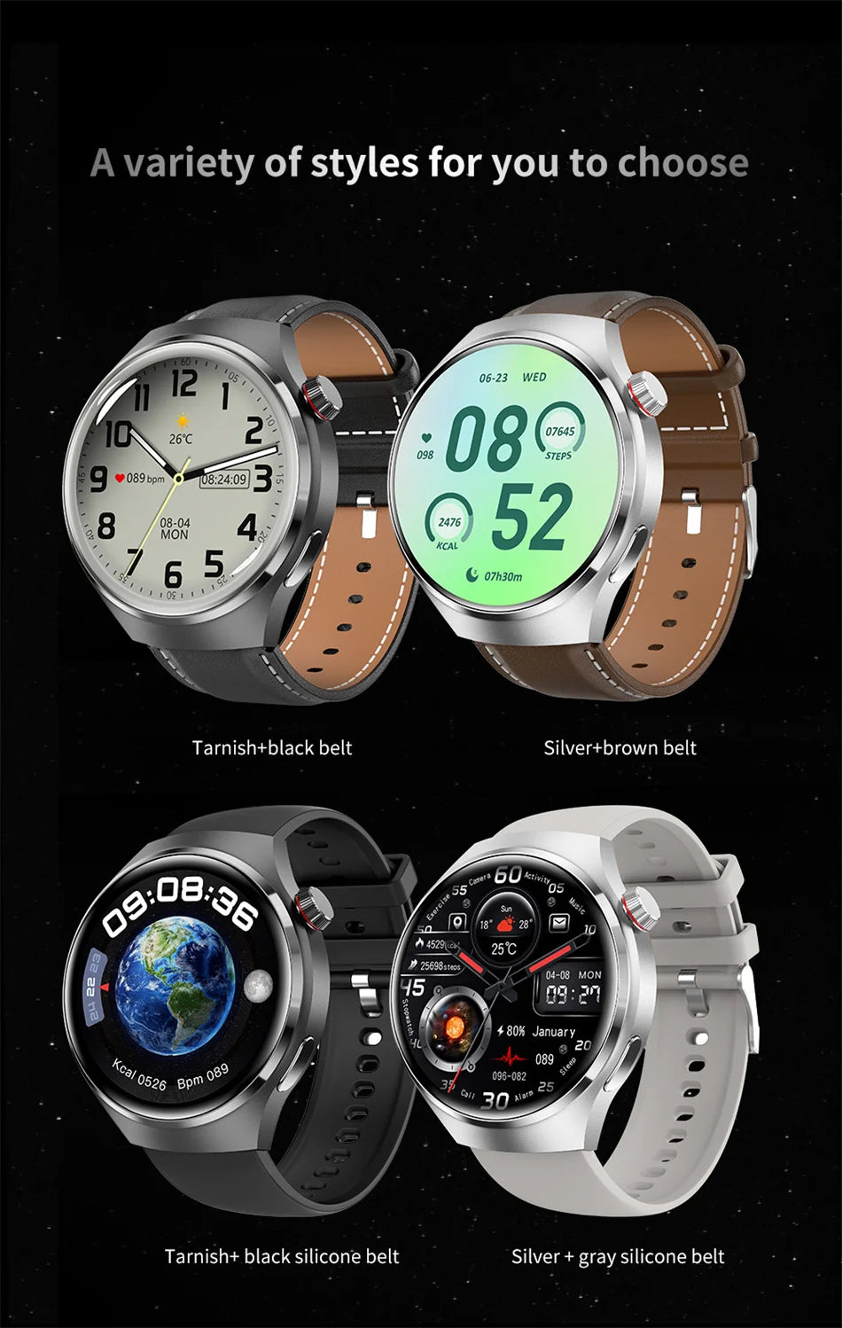 Premium GPS-Smartwatch für Männer und Frauen | 360° AMOLED-Display, NFC, Bluetooth-Anruf, IP68 wasserdicht, Herzfrequenzmonitor, Fitness-Tracker, Schlafüberwachung, Mehrsportmodi