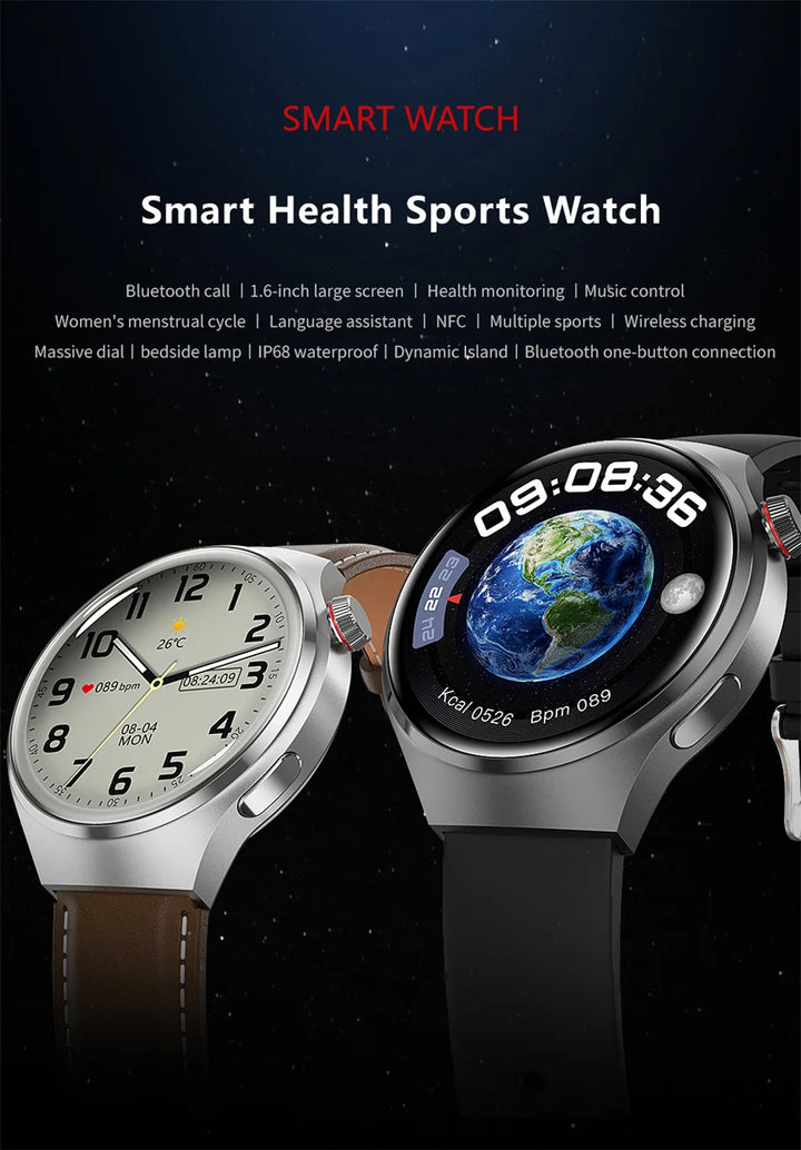 Premium GPS-Smartwatch für Männer und Frauen | 360° AMOLED-Display, NFC, Bluetooth-Anruf, IP68 wasserdicht, Herzfrequenzmonitor, Fitness-Tracker, Schlafüberwachung, Mehrsportmodi