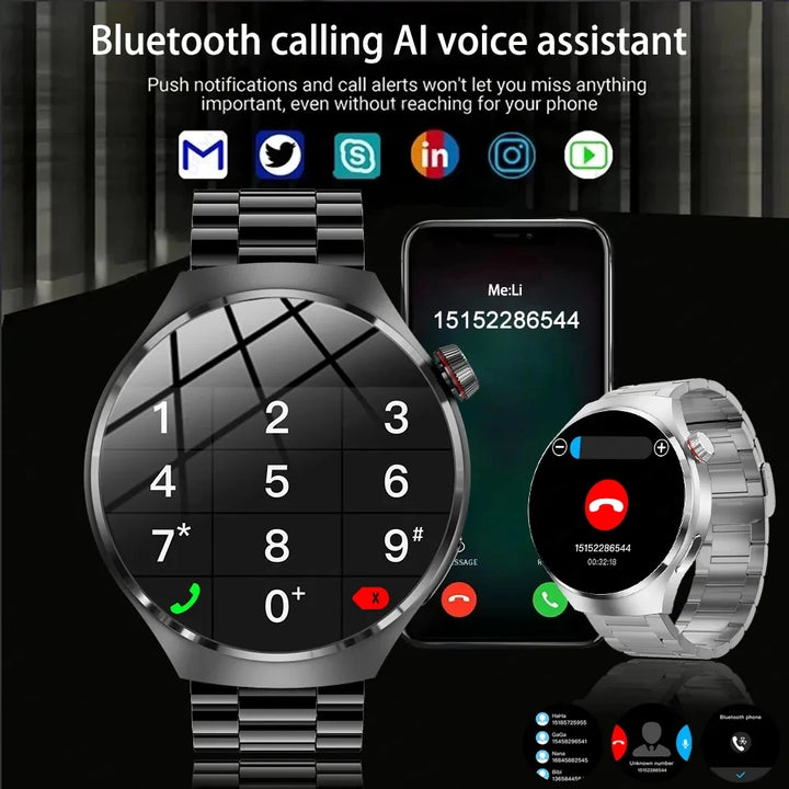 Premium GPS-Smartwatch für Männer und Frauen | 360° AMOLED-Display, NFC, Bluetooth-Anruf, IP68 wasserdicht, Herzfrequenzmonitor, Fitness-Tracker, Schlafüberwachung, Mehrsportmodi