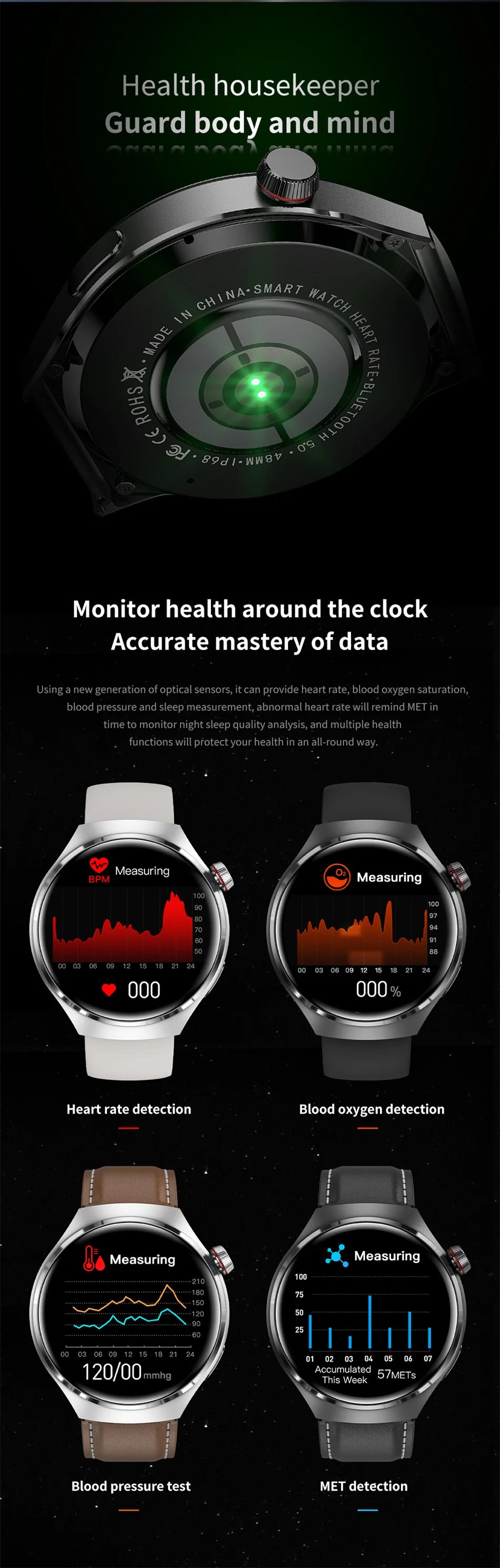 Premium GPS-Smartwatch für Männer und Frauen | 360° AMOLED-Display, NFC, Bluetooth-Anruf, IP68 wasserdicht, Herzfrequenzmonitor, Fitness-Tracker, Schlafüberwachung, Mehrsportmodi