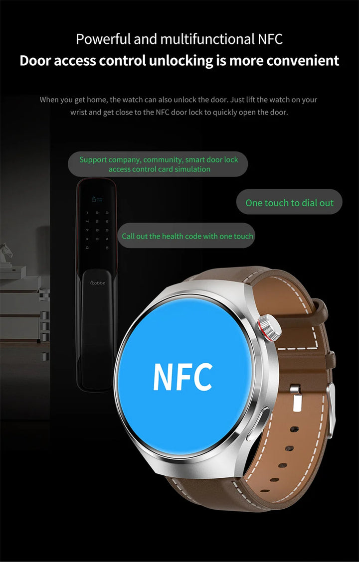 Premium GPS-Smartwatch für Männer und Frauen | 360° AMOLED-Display, NFC, Bluetooth-Anruf, IP68 wasserdicht, Herzfrequenzmonitor, Fitness-Tracker, Schlafüberwachung, Mehrsportmodi
