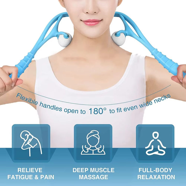 Premium Handheld Neck Massager – Trigger Point Roller for Deep Tissue Pain Relief, Adjustable 360° Massage Balls for Neck, Shoulder, Back, and Arm, Lightweight and Portable Massage Tool for Home or Office Use