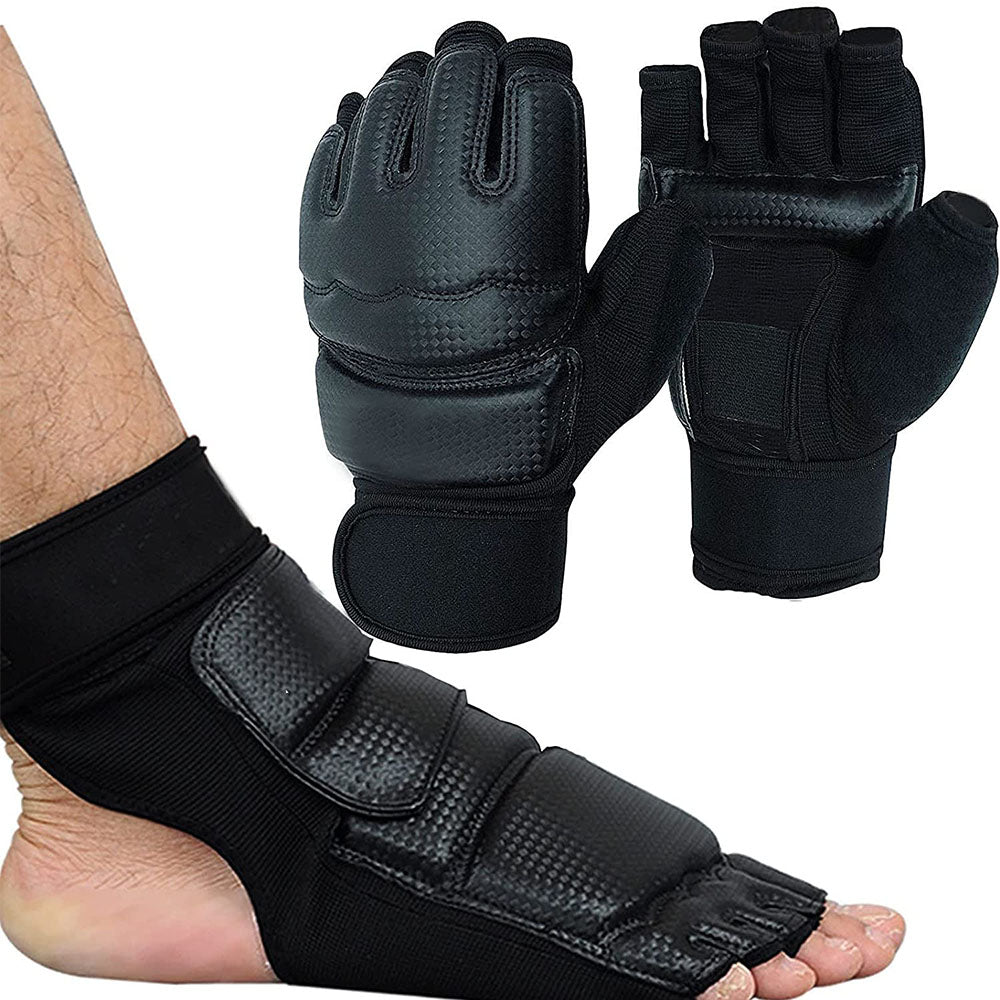 Premium Half Finger Boxing Gloves – Taekwondo, Karate, Muay Thai Training Gloves for Kids & Men – Foot Protector for  