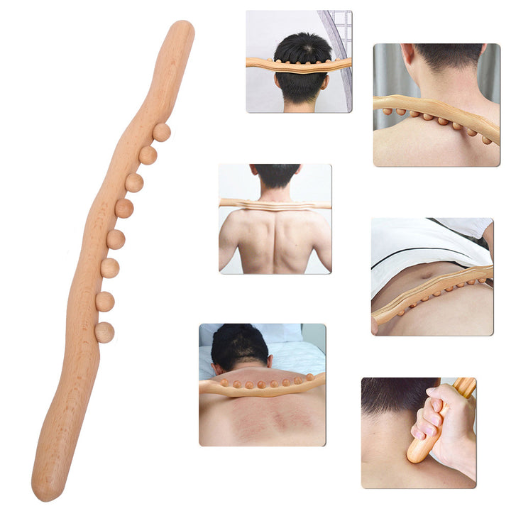 Premium 8 Perlen Gua Sha Massage-Stick - Karbonisiertes Holz Meridian Schabtherapie-Stab zur Muskelentspannung und Akupunkturlinderung