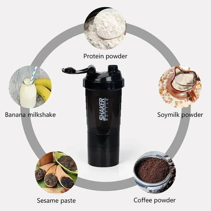 Premium 500ML Tragbare Proteinpulver-Shakerflasche – Hochkapazitäts-Sportmixer mit Pulverbehälter – Plastik-Wasserbecher für Fitnessstudio & Fitness – Modernes, auslaufsicheres Design