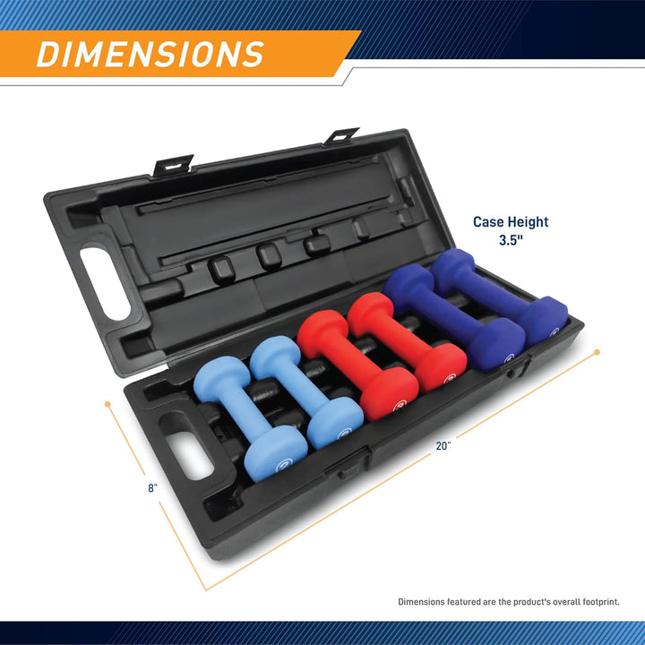 Premium Colored Neoprene Dumbbell Set – Non-Slip Grip for Weightlifting, Includes 2lb, 3lb, 5lb Weights, Compact Storage