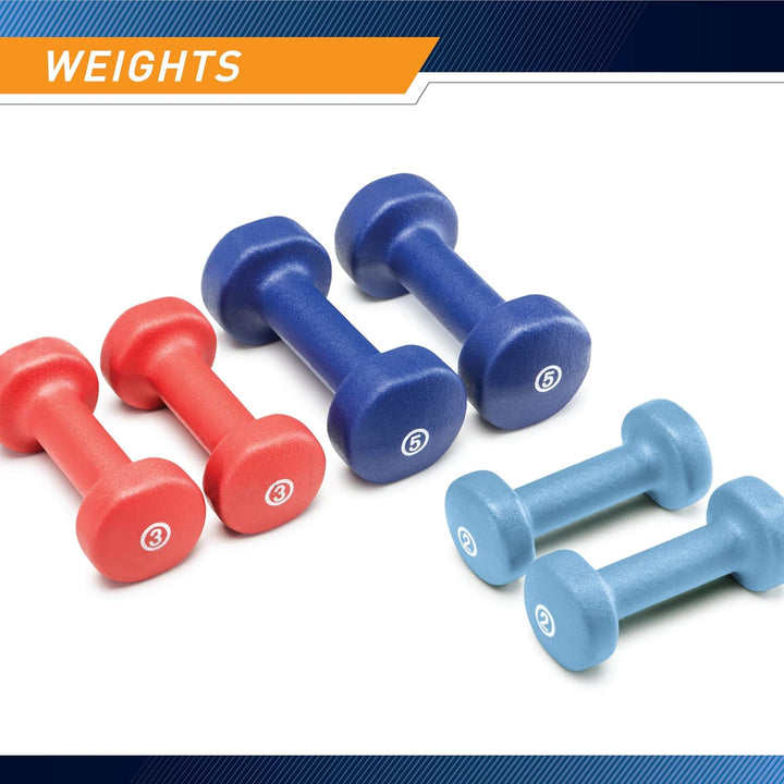 Premium Colored Neoprene Dumbbell Set – Non-Slip Grip for Weightlifting, Includes 2lb, 3lb, 5lb Weights, Compact Storage