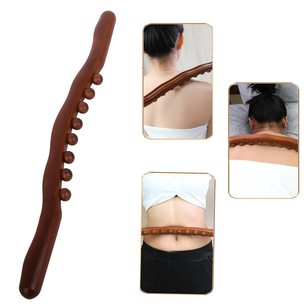 Premium 8 Perlen Gua Sha Massage-Stick - Karbonisiertes Holz Meridian Schabtherapie-Stab zur Muskelentspannung und Akupunkturlinderung
