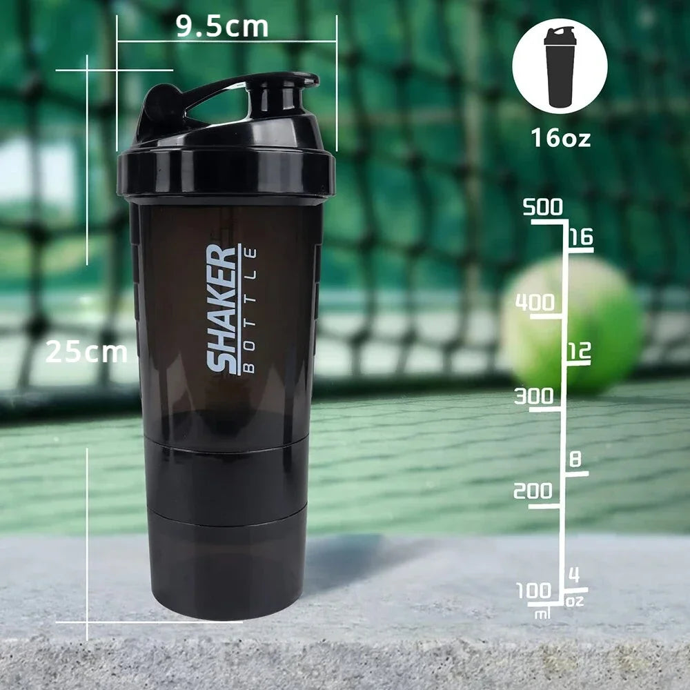 Premium 500ML Tragbare Proteinpulver-Shakerflasche – Hochkapazitäts-Sportmixer mit Pulverbehälter – Plastik-Wasserbecher für Fitnessstudio & Fitness – Modernes, auslaufsicheres Design
