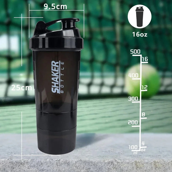Premium 500ML Tragbare Proteinpulver-Shakerflasche – Hochkapazitäts-Sportmixer mit Pulverbehälter – Plastik-Wasserbecher für Fitnessstudio & Fitness – Modernes, auslaufsicheres Design