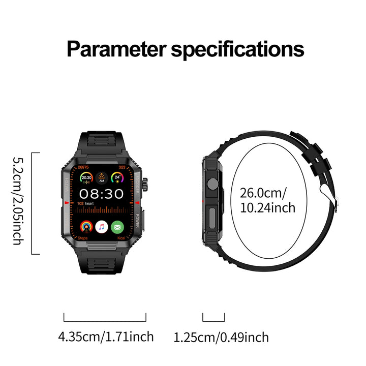 Premium GPS-Fitness-Tracker-Smartwatch mit 1,99 Zoll HD-Bildschirm, Herzfrequenz-, Blutdruck-, EKG- und Blutsauerstoffüberwachung – Bluetooth-Anruf, NFC, über 100 Trainingsmodi, wasserdicht