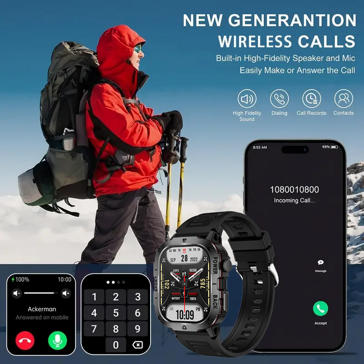 Premium GPS-Fitness-Tracker-Smartwatch mit 1,99 Zoll HD-Bildschirm, Herzfrequenz-, Blutdruck-, EKG- und Blutsauerstoffüberwachung – Bluetooth-Anruf, NFC, über 100 Trainingsmodi, wasserdicht