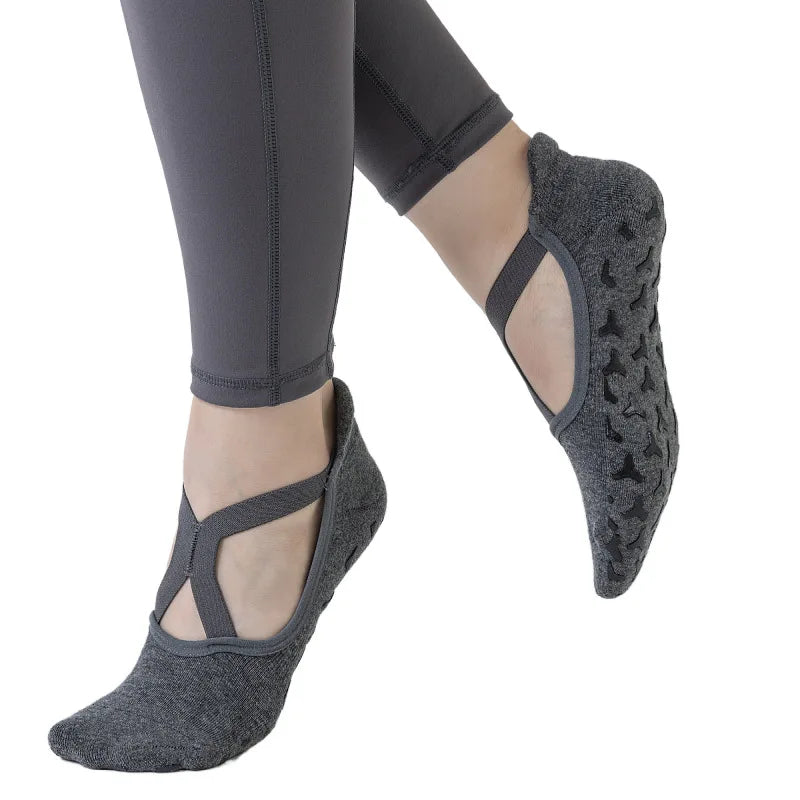 High-Quality Anti-Slip Yoga Socks for Women – Breathable Cotton, Ballet-Inspired Bandage Design, Perfect for Pilates, Dance