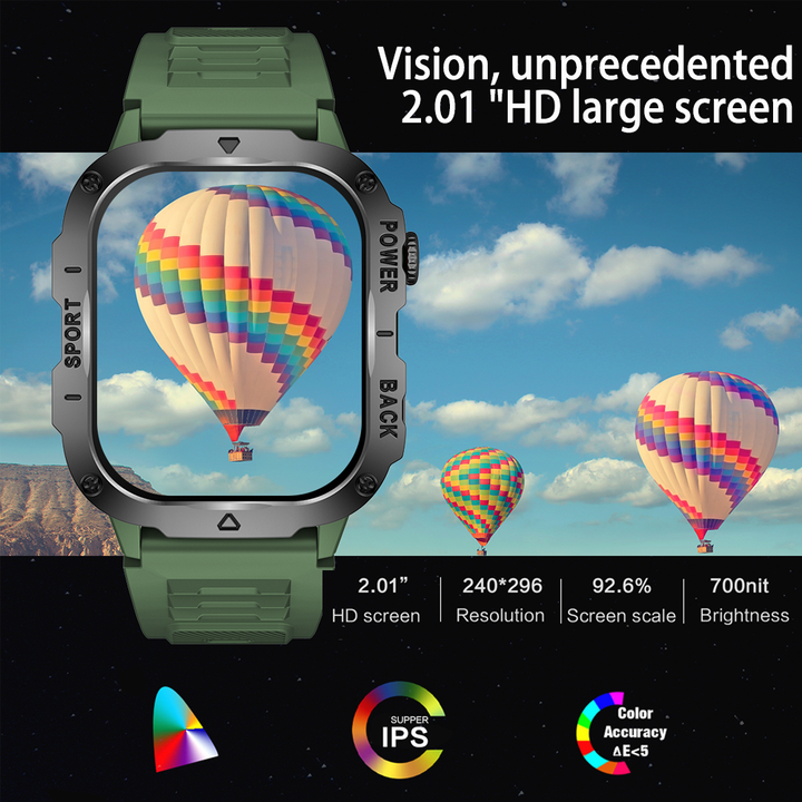 Premium GPS-Fitness-Tracker-Smartwatch mit 1,99 Zoll HD-Bildschirm, Herzfrequenz-, Blutdruck-, EKG- und Blutsauerstoffüberwachung – Bluetooth-Anruf, NFC, über 100 Trainingsmodi, wasserdicht