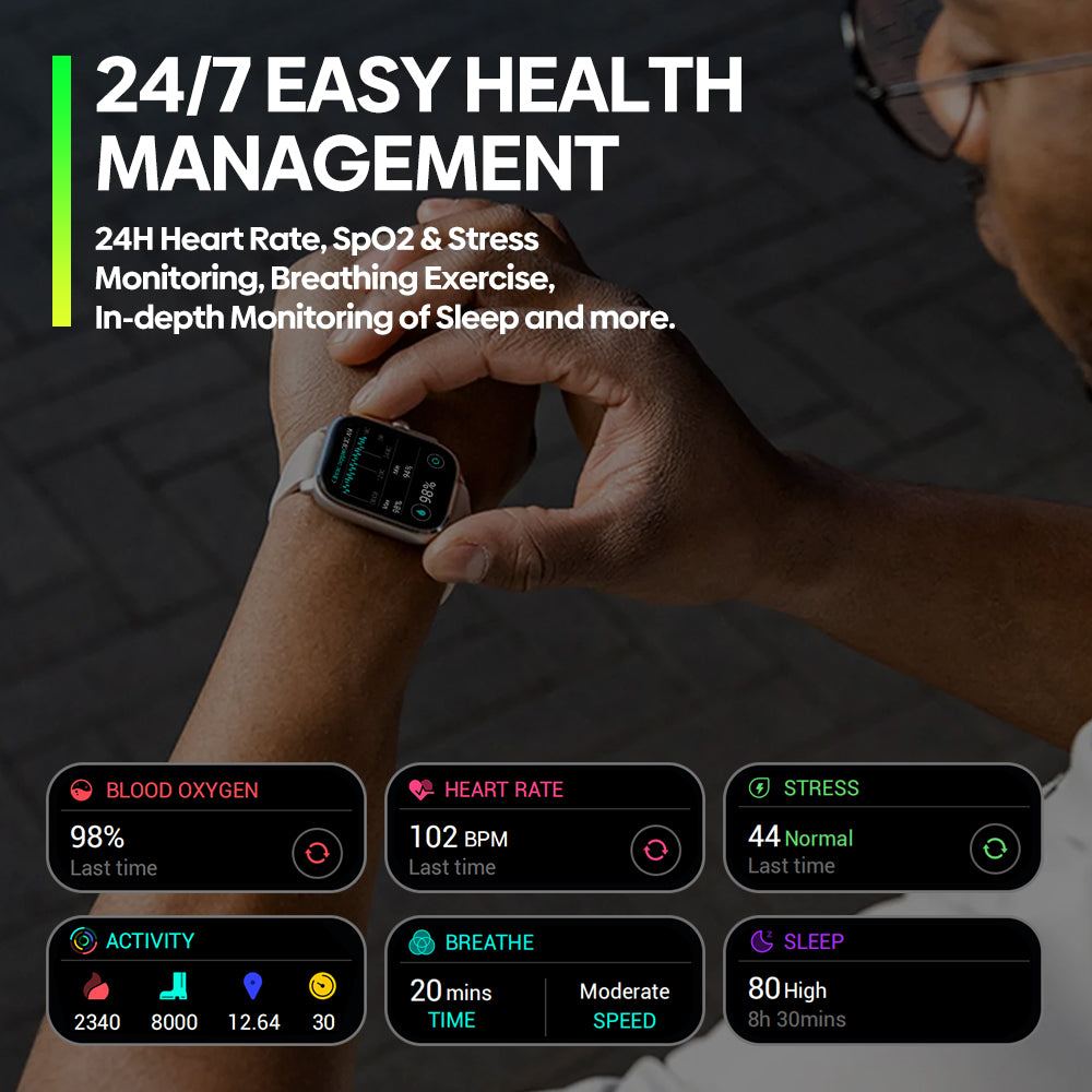 Premium GPS Smartwatch with 2.15" AMOLED Display, Phone Calls, Built-in GPS, 100+ Sports Modes, Heart Rate & SpO2 Monitor, 